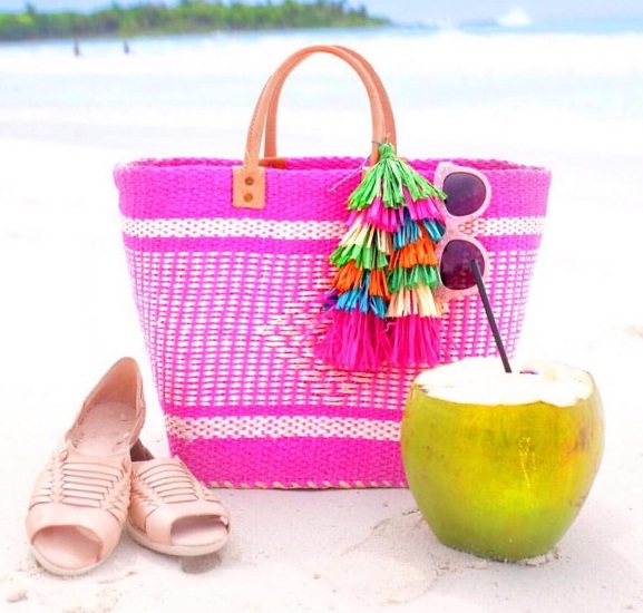 pink straw tote bag - summer tote bag with tassel!