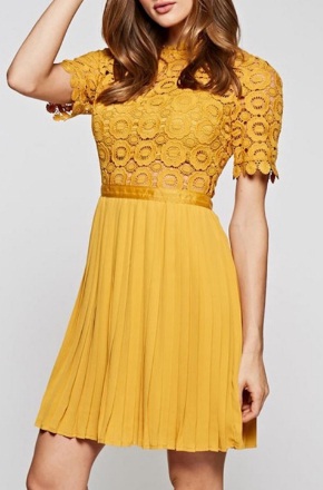 short mustard yellow lace dress