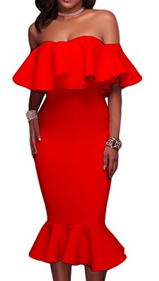 Steal Rihanna’s Hot Red Off-The-Shoulder Dress From “Ocean’s 8” | FASHION