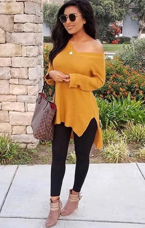 black dress with yellow cardigan