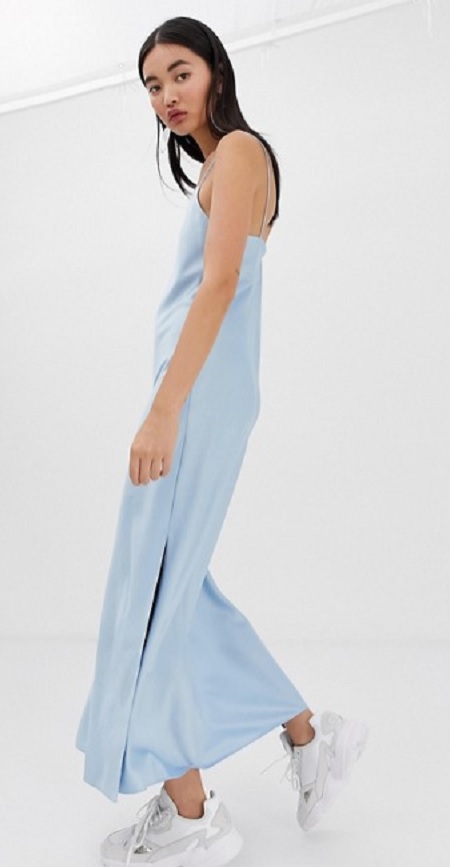 light blue silk maxi dress