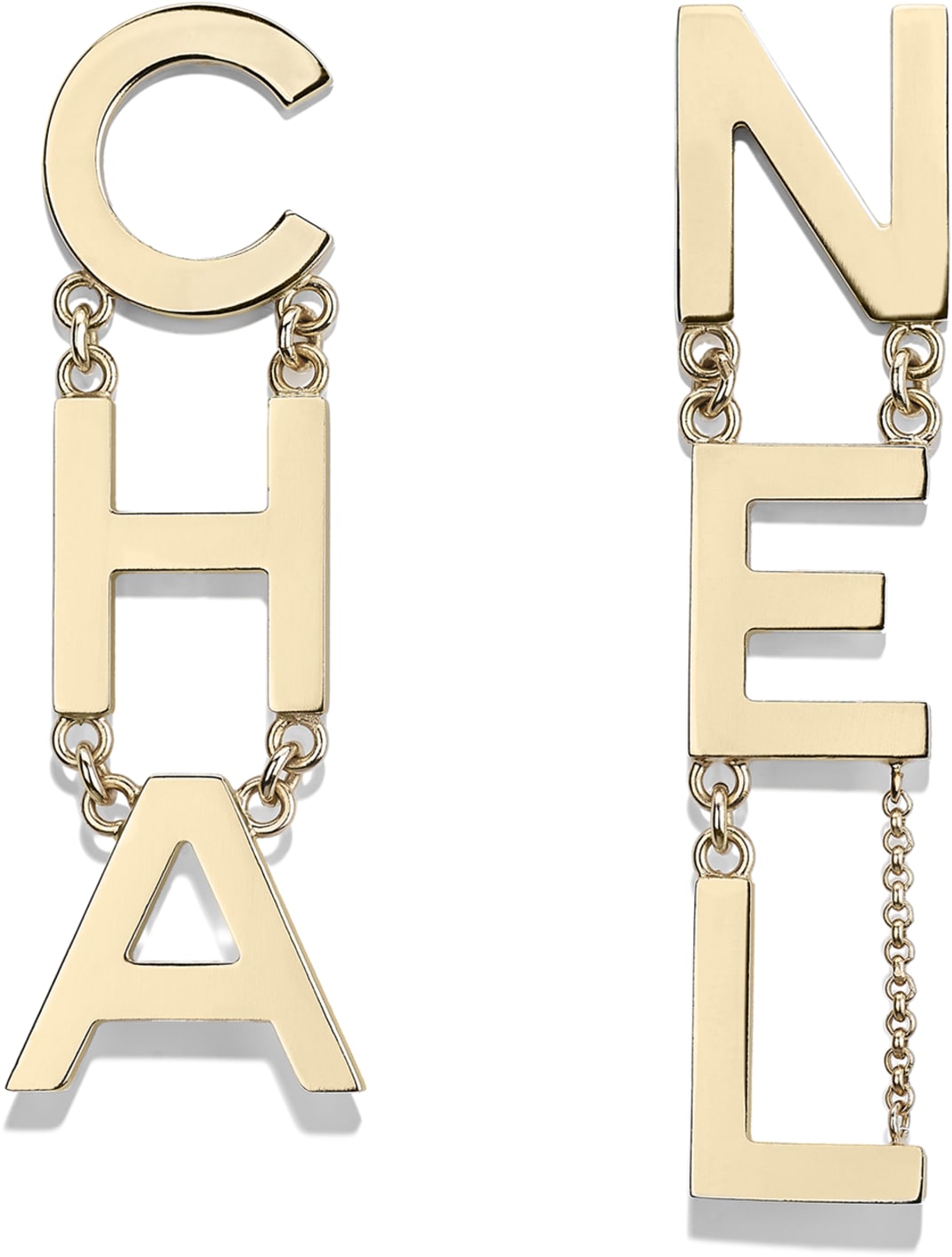 Metal CHA-NEL Letter Logo Statement Dangle Earrings